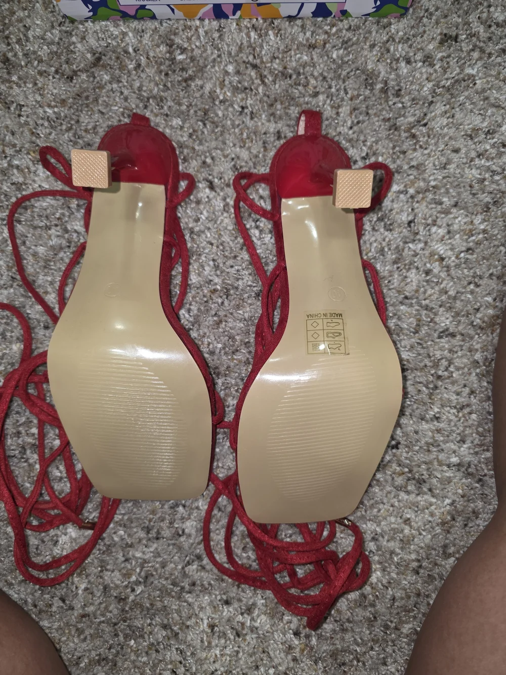 Red Lace-Up Suede Ankle Wrap Heels
